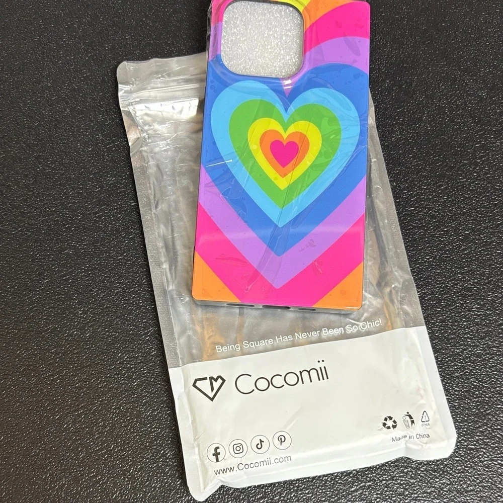 New Cocomii Square Latte Rainbow Heart IPhone 14 Pro Phone Case
